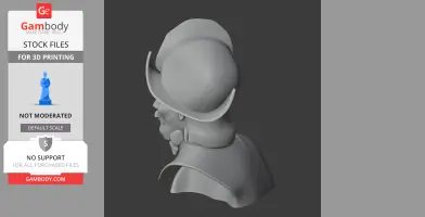 3D bust of a historical warrior in a helmet, side view, designed for 3D printing.