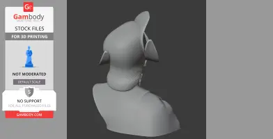 3D model of a historical warrior bust with a distinctive helmet, viewed from the back.