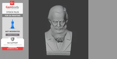 Sculpted bust of a stern-looking man with a beard, dressed in a jacket; suitable for 3D printing.