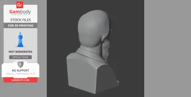 A 3D printable bust model viewed from the side, depicting a historical figure with a beard.