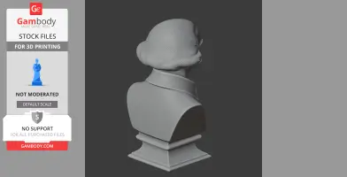 3D model of a historical bust viewed from the back, with detailed hair and a formal collar.