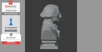 Side profile of a detailed bust of a man in historical attire, designed for 3D printing.