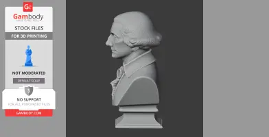 3D model of a historical figure's bust with detailed clothing and hairstyle, side profile view.
