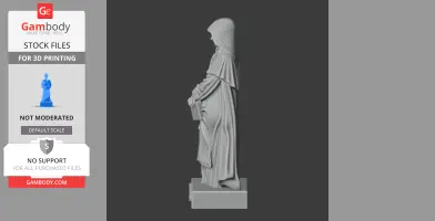 3D model of a hooded figure in robes holding a book, standing on a rectangular base.