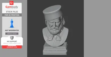 Bust of a bearded man with a cap and scarf, rendered for 3D printing.