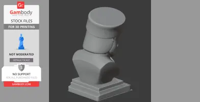 3D printed bust of a historical figure wearing a round hat, viewed from an angle.