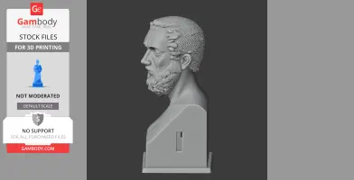 A detailed 3D model of a historical warrior bust with a beard and curly hair, shown in profile.