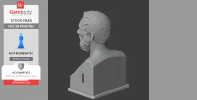 3D model of a historical warrior bust with textured hair and beard, viewed from the side.