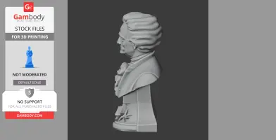 A 3D bust of a historical figure with styled hair and a detailed suit, set on a decorative base.