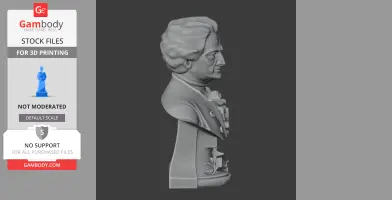 3D bust of a historical figure with detailed clothing and facial features, viewed in profile.