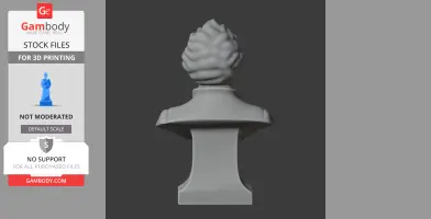 A 3D printable bust model viewed from the back, featuring detailed, wavy hair and a smooth base.