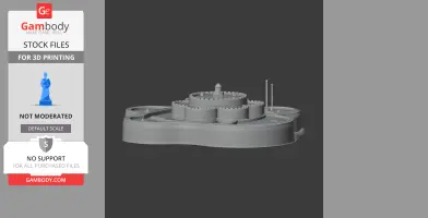 Gray 3D model of Deal Castle with round towers, ideal for 3D printing.