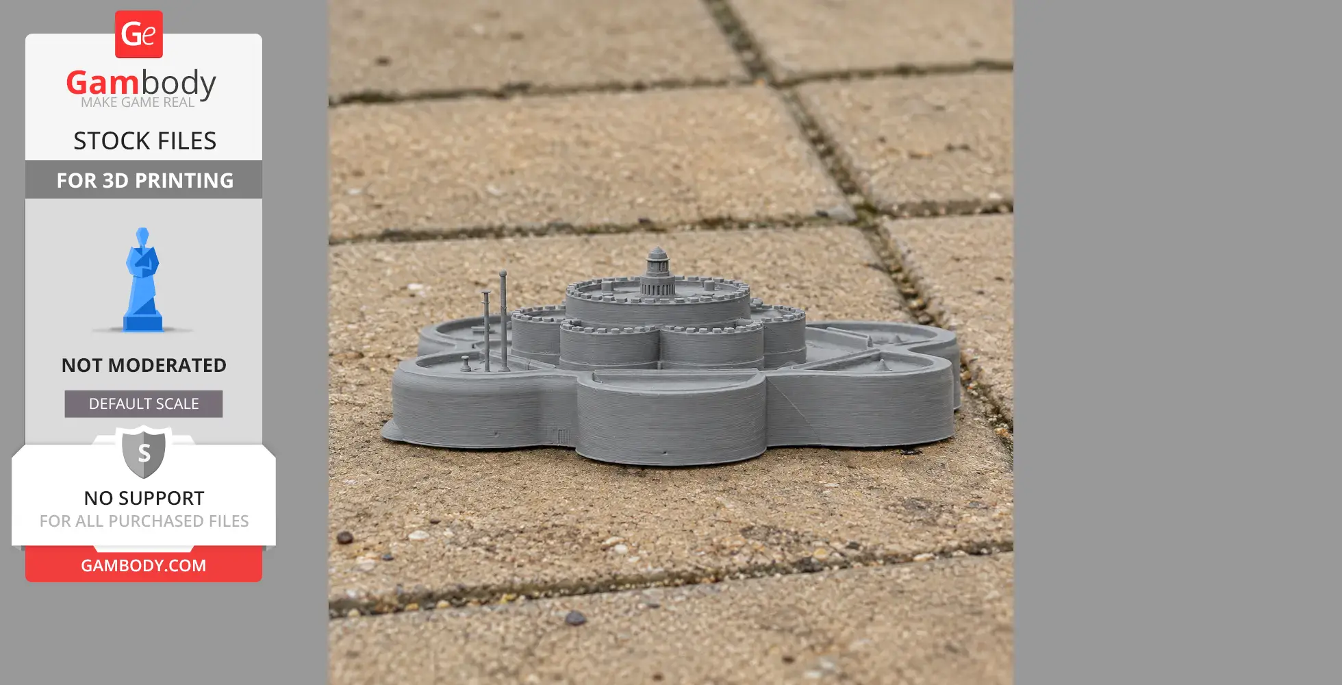 3D-printed model of Deal Castle, circular fort with bastions, placed on tiled ground.
