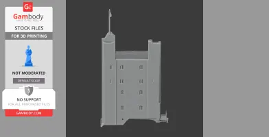 Medieval-style castle wall section with battlements and a flag for 3D printing.