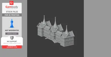 A detailed 3D model of the Grand Palace Bangkok, featuring intricate roofs and spires.