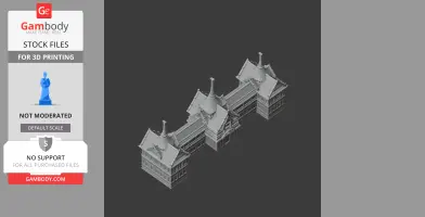 3D model of a complex building with ornate roofs, resembling traditional Thai architecture.