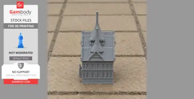 A detailed 3D-printed miniature model of a palace with ornate roofs and intricate architectural features.