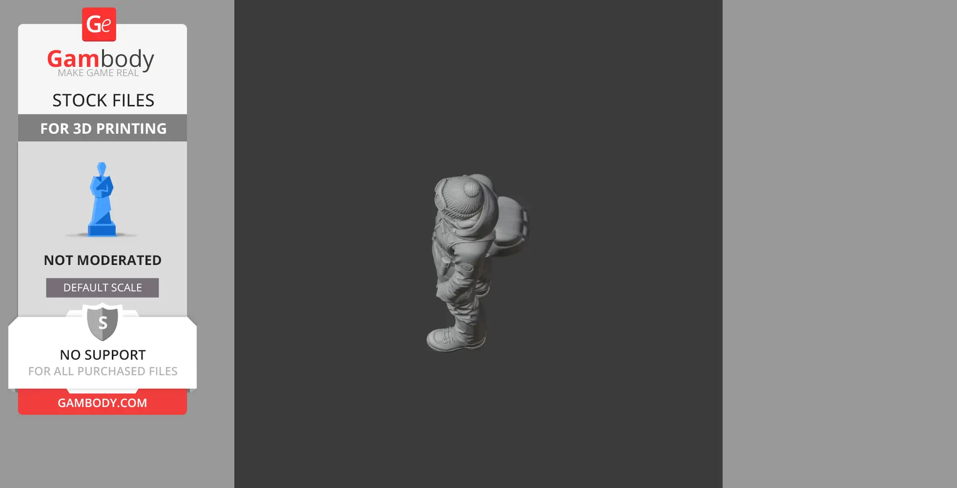 3D model of a beanie-wearing mountain guide with a backpack, ready for 3D printing.