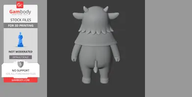 A 3D model of a cute, horned, humanoid figure viewed from the back, designed for 3D printing.
