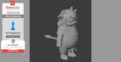 A chubby, horned creature with long hair, tail, and hooves in a standing pose for 3D printing.