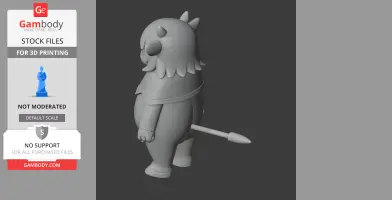 Cartoonish 3D character with horns and a tail, standing profile view, ready for 3D printing.