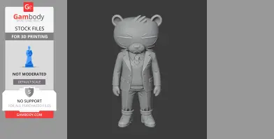 Anthropomorphic character figure in a suit with bear-like features, intended for 3D printing.