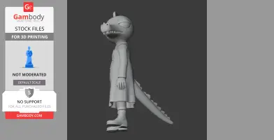 A 3D model of an anthropomorphic dinosaur character with a robe and long tail, for 3D printing.