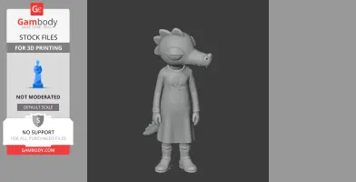 Cartoonish figure with a crocodile-like head, wearing a dress with an ankh symbol, boots, and tail.