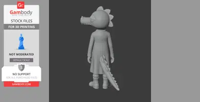 Stylized anthropomorphic crocodile character with a spiked tail, wearing a long coat and boots.