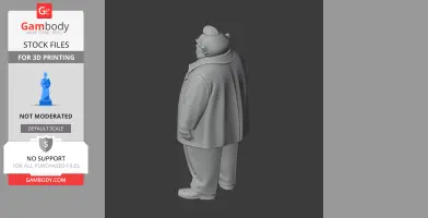 3D model of a standing character with a suit and combed hair, viewed from the side.