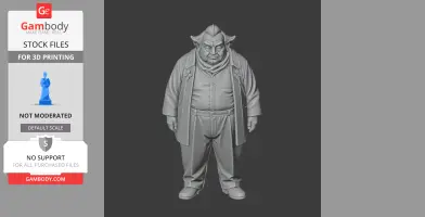 A detailed 3D model of a portly man in a suit and scarf, designed for 3D printing.