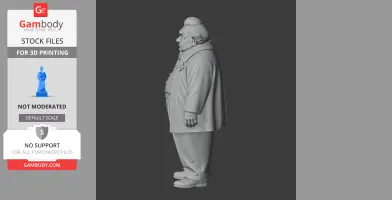 3D model of Mr. Oshiro in side profile, wearing a suit and coat, designed for 3D printing.