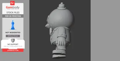 3D model of a cartoonish character with a round head, beak, and hat, in profile view.