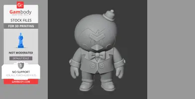 A 3D model of a cartoon penguin in a suit with a bow tie and hat, designed for 3D printing.