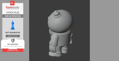 A 3D model of a round, cartoonish character wearing a suit, viewed from behind.