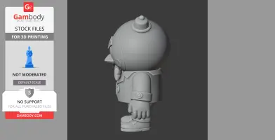 Side view of a cartoonish penguin character in a suit and hat, designed for 3D printing.