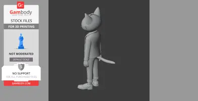 A 3D model of a standing anthropomorphic cat character in a suit, viewed from the side.