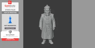 3D model of a robed character with a beard and hat, designed for 3D printing.