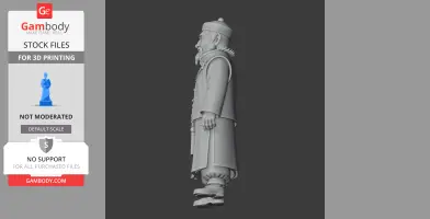 Side view of a detailed 3D-printable figurine wearing traditional attire and a cap.