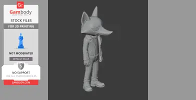 A fox-like character in a suit, standing upright, designed for 3D printing.