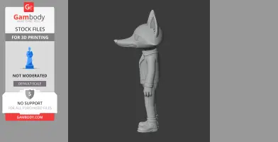 Side view of a fox-like character in a coat, pants, and shoes from 'Night in the Woods' for 3D printing.
