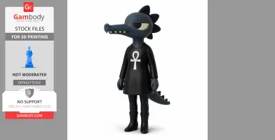 A stylized alligator character in a black dress with an ankh symbol, from 'Night in the Woods.'