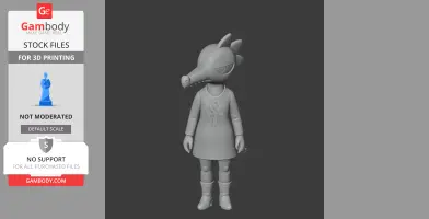 A stylized 3D model of an anthropomorphic character with a beak-like snout and an ankh symbol on its dress.