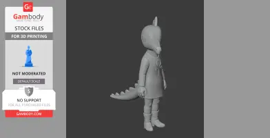 3D model of an anthropomorphic animal character with a dress, tail, and symbol on the chest, for printing.