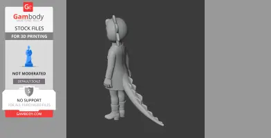 3D model of a character with a tail, wearing boots and headphones, for 3D printing.