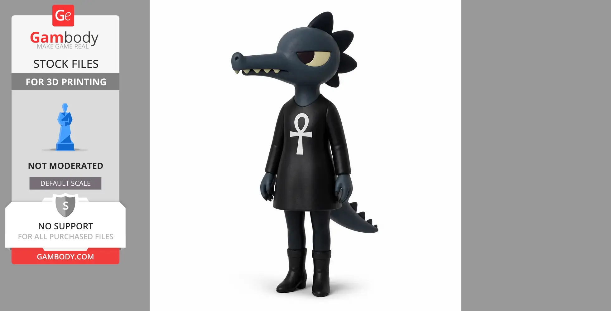 A stylized alligator character in a black dress with an ankh symbol, from 'Night in the Woods.'