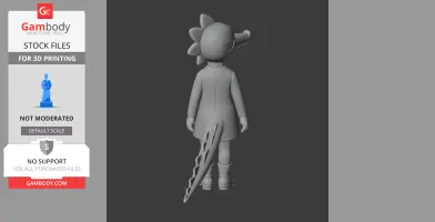 Anthropomorphic figure with a spiked head and long tail, wearing a coat and boots, viewed from the back.