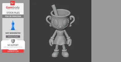 A 3D model of Ms. Chalice from Cuphead, showing a cup-headed character with big eyes and a straw.
