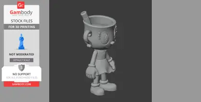 3D model of a cup-headed character with arms and legs, designed for 3D printing.