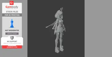 A detailed 3D model of a female character with braided hair and a skirt, designed for 3D printing.